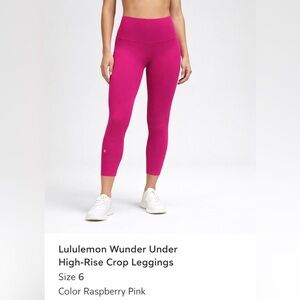 Lululemon Wonder Under High-Rise Crop Leggings Pink – Size 6 NWT